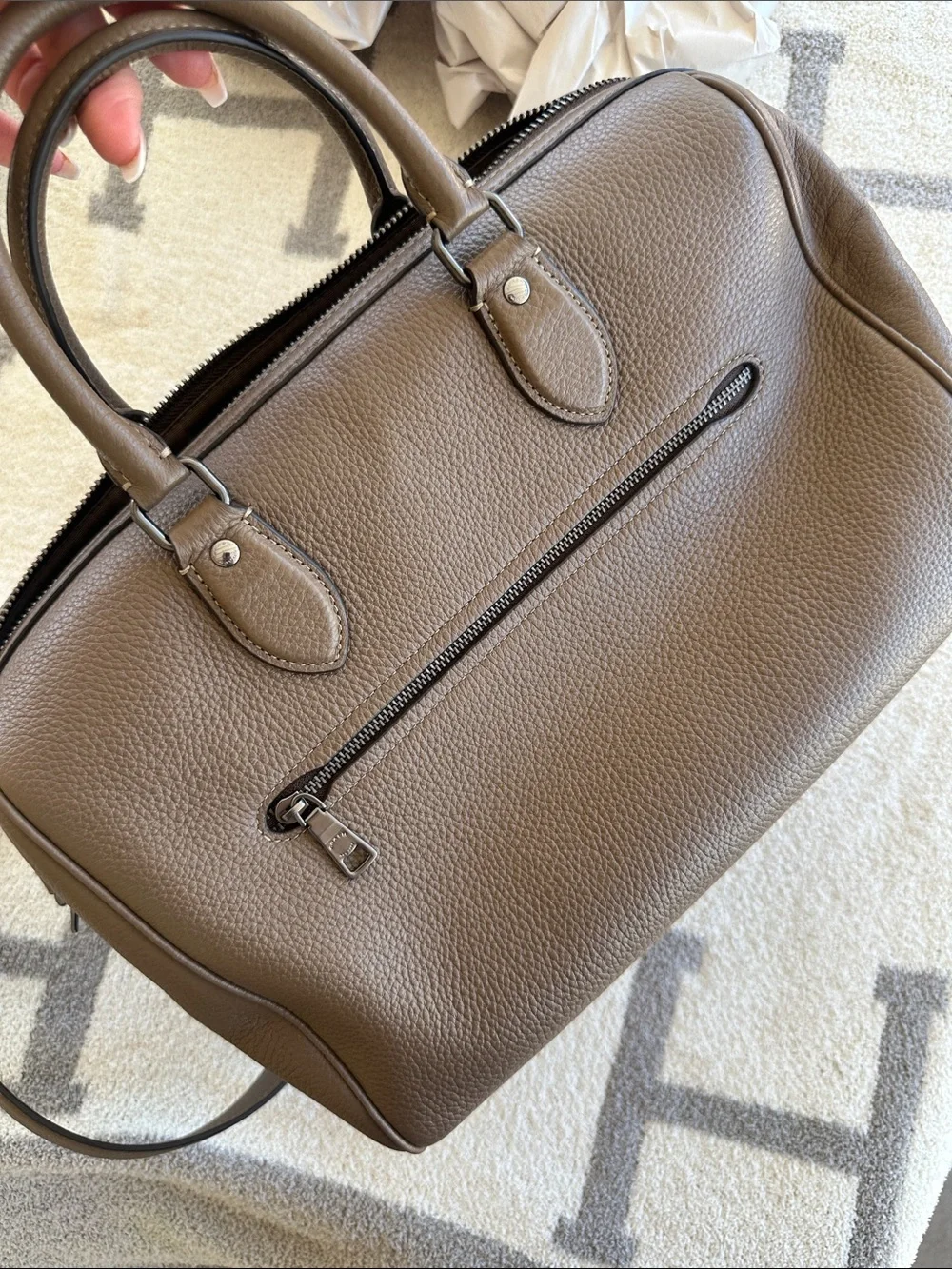 Coach Taupe Leather Messenger Satchel with Adjustable Strap